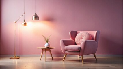 Pink Minimalist Room Long Exposure Photography: Cozy Armchair & Lamp Interior Design