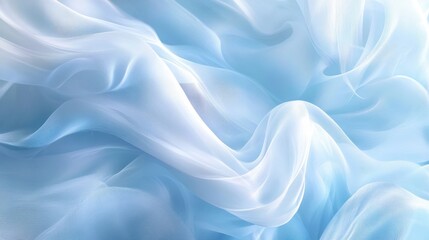 Delicate blue and white sheer fabric flowing softly, creating a serene and ethereal atmosphere.