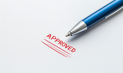 Approval Stamped: Document marked with "APPROVED" in red, underscored by a pen, signifying confirmation, acceptance, and compliance.