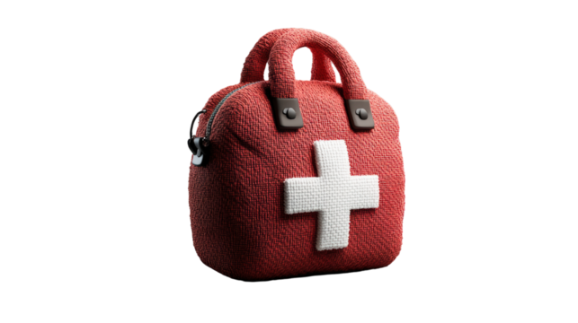 Red and white bag with cross design and unique pattern on display on a neutral background isolated on transparent background..