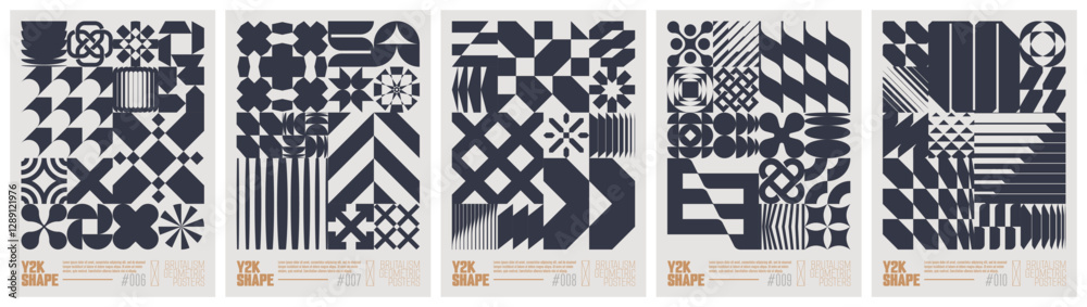 Poster y2k shape abstract geometric composition in brutalism style, vector minimalistic posters with silhou