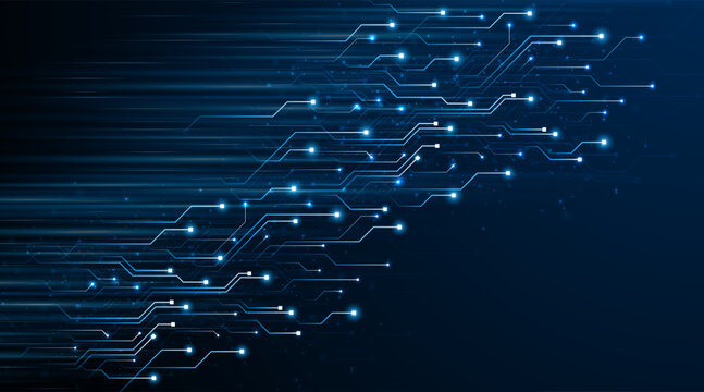 Blue glowing lines with glitter light effect on dark background. High speed internet technology concept or fast wireless data transmission. modern internet network connection technology background	