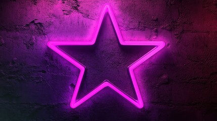 Fototapeta premium A vibrant pink neon star illuminated against a textured dark wall, evoking a modern and trendy atmosphere.