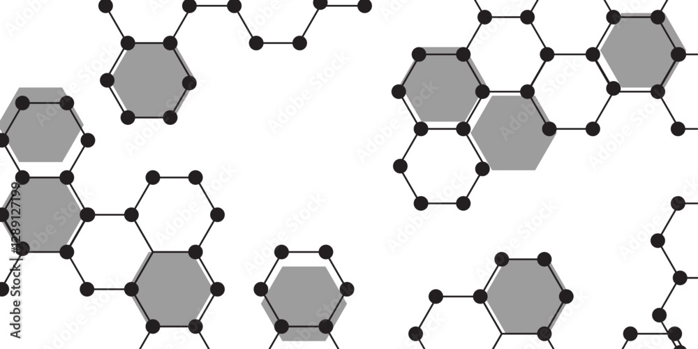 Leinwandbilder Abstract Schematic diagram of carbon nanotubes. white and grey hexagon technology geometric pattern concept. Hexagonal Modern technology design. Black Hexagonal Pattern Metallic background 