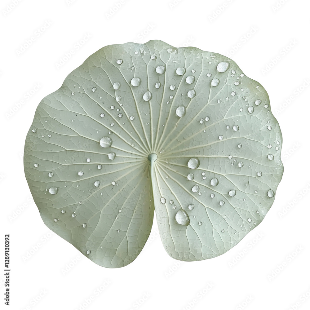 Poster large green leaf with water droplets, showcasing natural beauty and freshness. intricate vein patter