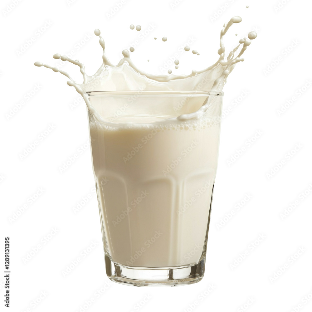 Poster Fresh milk splashing in glass, creating dynamic and refreshing scene. creamy texture and vibrant splash evoke sense of vitality and enjoyment