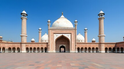 Fototapeta premium Majestic Mosque with Grand Domes and Towers Under Clear Blue Sky