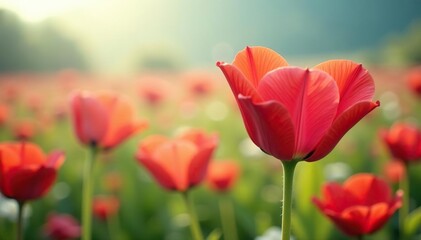 Naklejka premium A field of flowers with hearts shaped like the flowers themselves, wildflower, heart