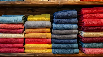 Colorful Stacks of Rolled Fabrics in a Textile Shop Displaying a Variety of Patterns and Textures