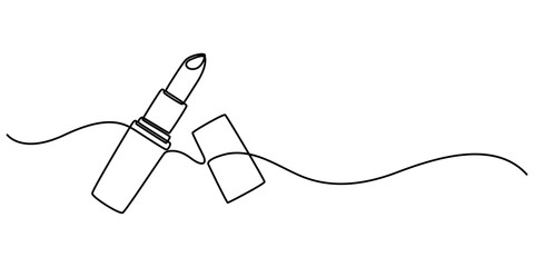 Obraz premium Lipstick Continuous Line Icon, Lipstick Web Banner, Lipstick Continuous Line Art Illustration, Continuous one line drawing of lipstick cosmetic vector illustration, Minimal design, make up print. 