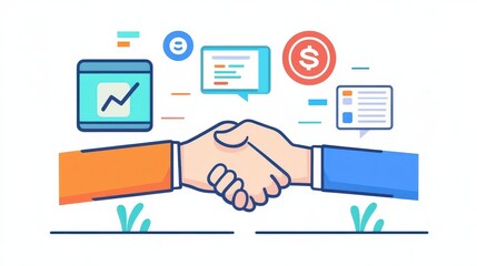 Enhancing teleworking productivity through digital handshakes in flat illustrations