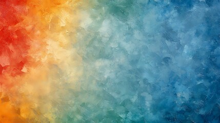 Obraz premium Abstract watercolor background featuring vibrant gradient from warm orange and red tones to cool turquoise and blue hues, with textured brushstroke effects creating depth and movement.