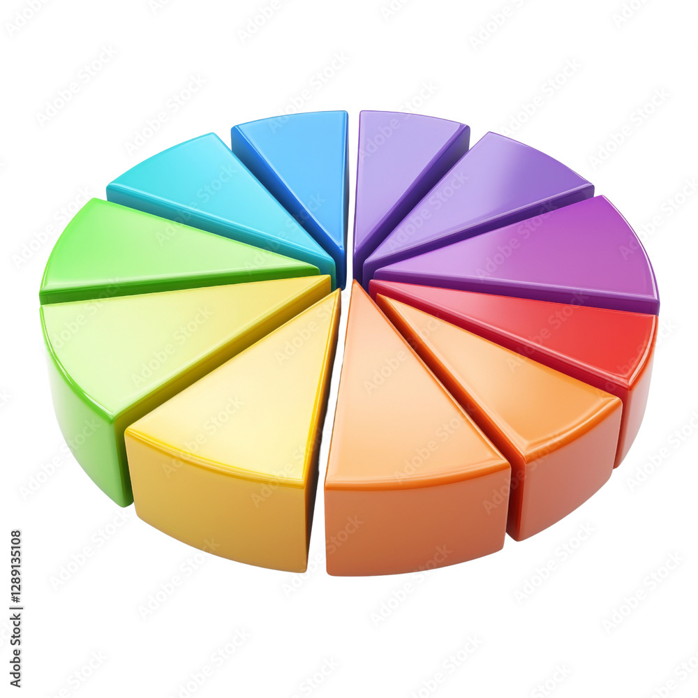 Aufkleber Colorful pie chart segments arranged in circular shape, representing data visualization and analysis. This vibrant design is ideal for presentations and educational materials
