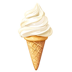 Vanilla ice cream in a cone isolated on a white background.