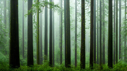 Fototapeta premium Enchanted Forest with Fog and Glowing Lights