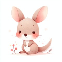 Obraz premium Minimalist watercolor illustration of Cute cartoon kangaroo