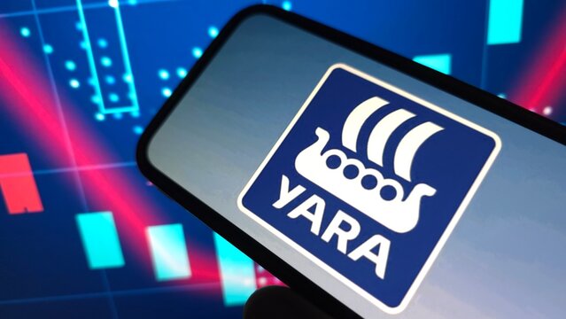 Konskie, Poland - February 22, 2025: Yara International company logo displayed on mobile phone