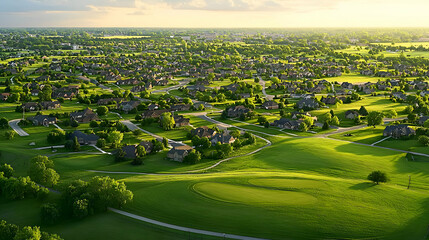 Aerial View of a Suburban Neighborhood on a Sunny Day