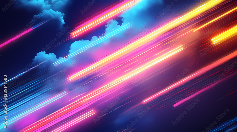Wall mural abstract minimal backgroun with pink blue yellow neon light square frame with copy space illuminate 