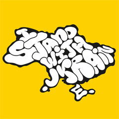 I Stand with Ukraine Bubble Letters in Ukrainian Map