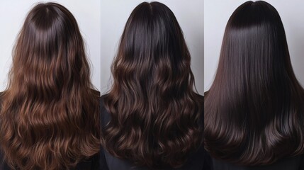 Hair straightening treatment showing before, during and after result
