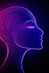 Obraz premium AI robotic icon flat art design Neon-lit abstract silhouette of a face.