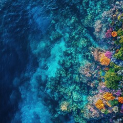 Fototapeta premium Vibrant Coral Reef Underwater Landscape with Clear Blue Water
