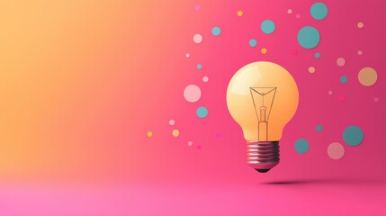 A brightly colored light bulb floats against a vibrant backdrop punctuated by dots, exemplifying whimsical creativity, vibrant expression, and playful design elements.