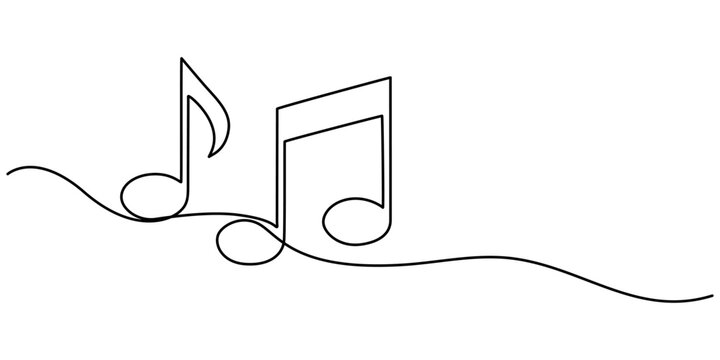 Continuous music line art note vector sketch illustration. Abstract music notes song sound concept background outline, Music notes and treble clef continuous one line drawing. Hand drawn doodle sketch