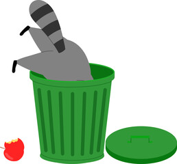 cute raccoon character cartoon digging through the trash for food illustration © AnotaiSi
