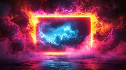 Fototapeta premium Neon Glowing Portal in a Dramatic Sky - Fantasy Landscape