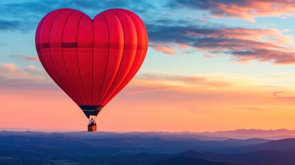 Heart-Shaped Hot Air Balloon Ride at Sunrise Over Scenic Landscape