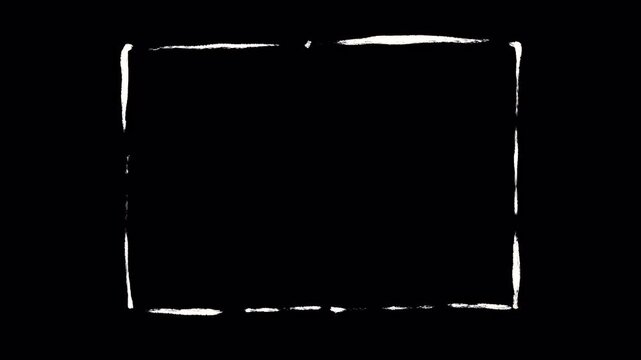 Hand-drawn frame effect with a white line on a black screen. Dynamic background effect in an art style in 4K.