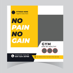 Fototapeta premium Gym and fitness bodybuilding sport athletic social media post design and web banner square flyer