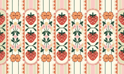Modern vector illustration of a seamless floral and strawberry pattern, easily editable © TrustMaker Design