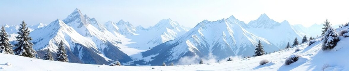 Fototapeta premium Snowy peaks of High Tatras mountain range covered with small rocks and dwarf pine trees, alps, snow, scenery
