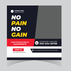 Obraz premium Gym and fitness bodybuilding sport athletic social media post design and web banner square flyer