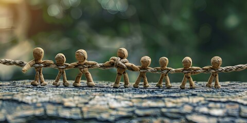 Wooden Figures Holding Hands, Symbolizing Unity