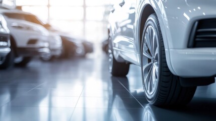 A car showroom featuring luxury electric SUVs. Featuring elegance and sustainability