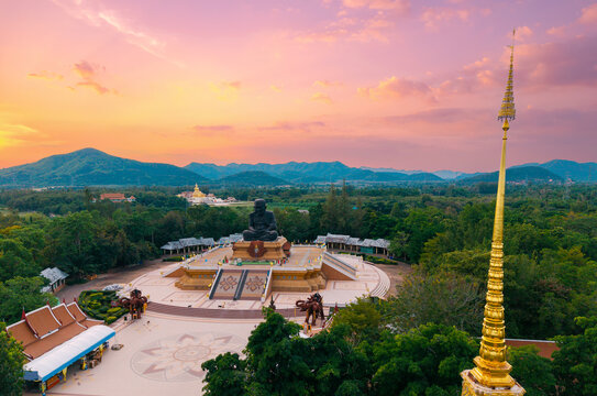 Aerial view of huay mongkol temple at sunset in hua hin, Thailand