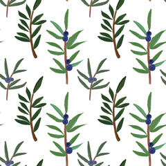 Hand-drawn juniper seamless pattern, trendy botanical berry print