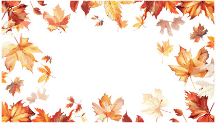 Isolated vector autumnal leaves frame, fall foliage background, seasonal leaf border, nature frame with autumn leaves, elegant autumn frame, red and orange leaves, fall decoration frame,