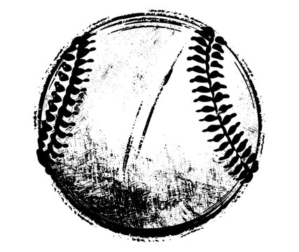 Vector baseball ball, vintage stencil stamp, distressed grunge texture, isolated transparent background, old-school baseball logo, classic sports emblem, worn baseball print