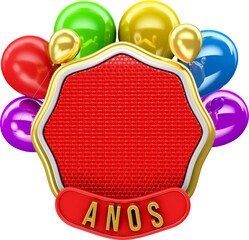 selo 3d feliz aniversário anos colorido.