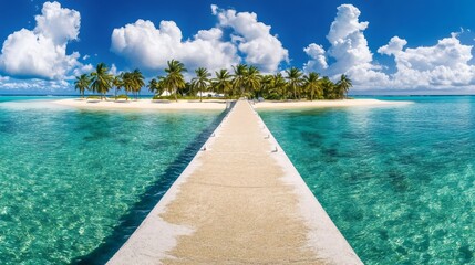 Obraz premium Wooden pier leading to tropical island paradise in the maldives