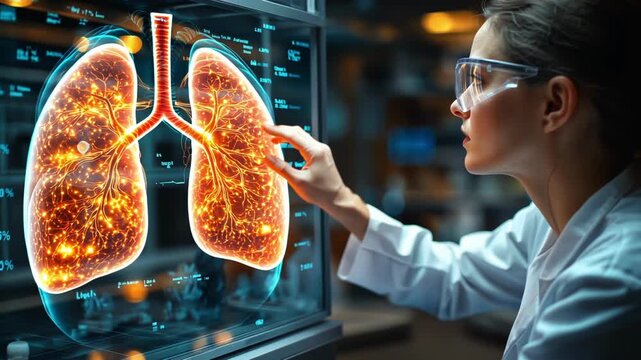 human lung examination, doctor examines human lungs on monitor