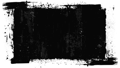 Grunge black rectangle vector background with paint roller marks on transparent backdrop, rough brush stroke, distressed ink frame, scratch effect, overlay, abstract texture