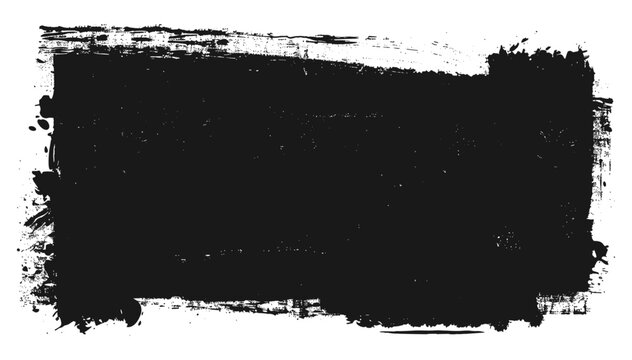 Vector black grunge rectangle banner with paint roller marks on transparent background, rough texture, abstract frame, ink brush stroke, distressed, artistic design