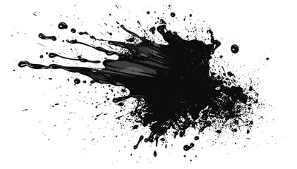 Black ink splash vector isolated on white or transparent PNG, abstract liquid splatter, paint blot, grunge stain, artistic drop, watercolor splash, messy ink blotch, creative splatter