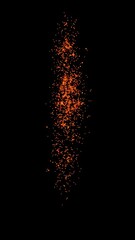 Beautiful  fire particles floating animation on dark background. Ember sparks flying up on a black backdrop. Motion footage element for editing video. Creative concept of the burning flame.